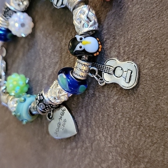 STAINLESS Steel European Lampwork Dog Mom Guitar Charm Bracelet - Picture 2 of 4